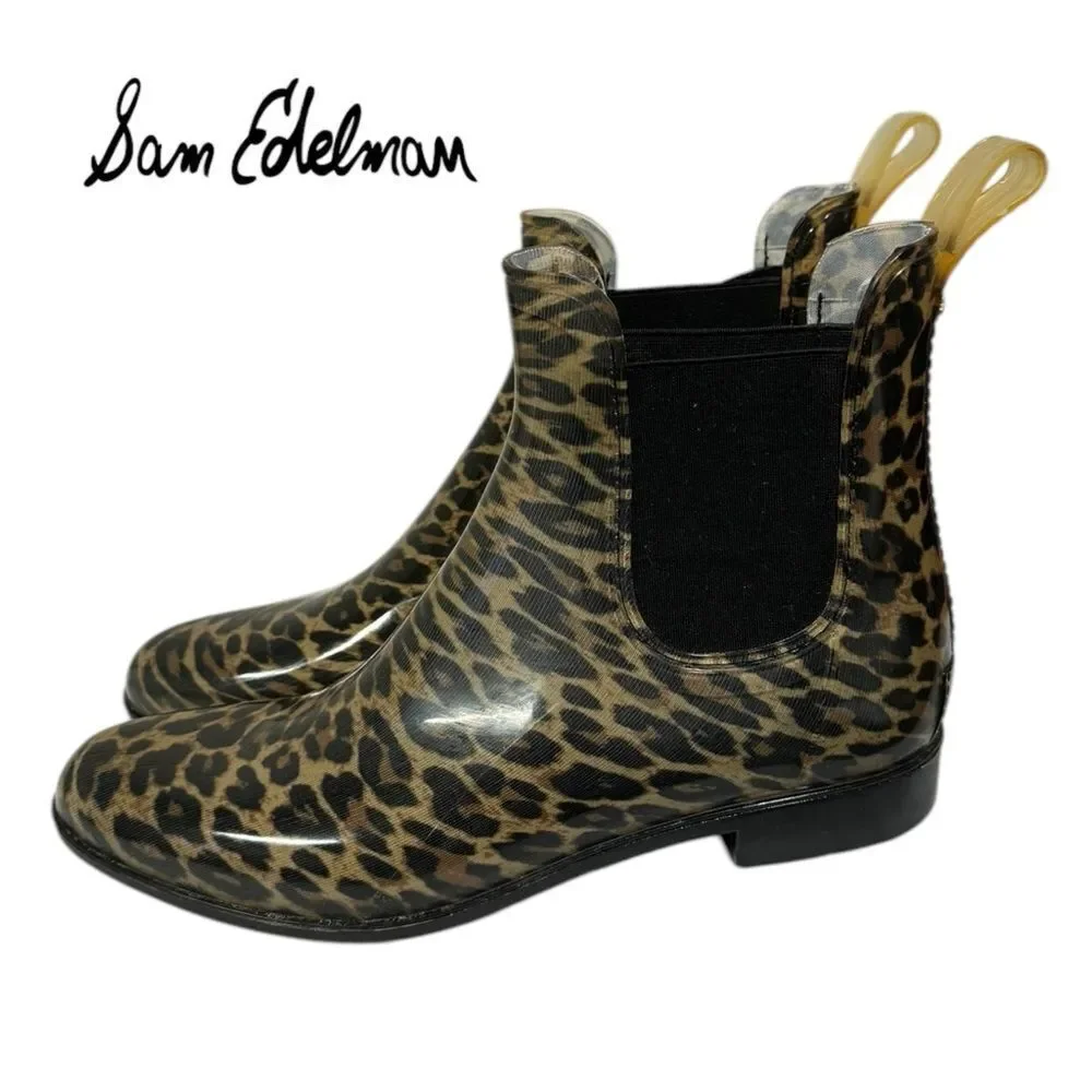 Sam Edelman Tinsley Rubber Cheetah Pull-on Rain Booties Boots 10